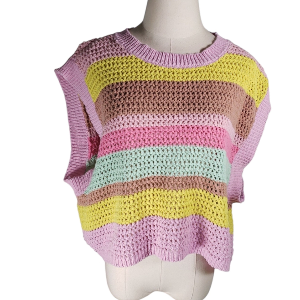 Crochet Pastel Vest Pride Rainbow Soft Girl Preppy Sporty Oversize Summer Top S